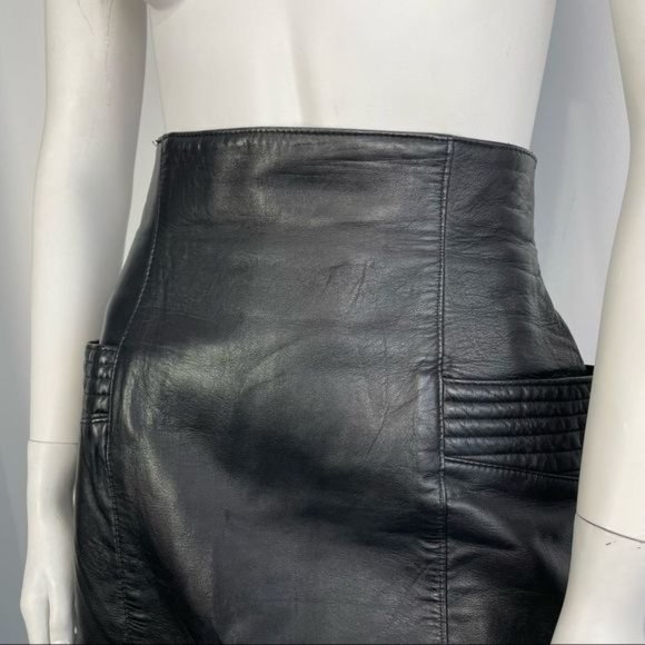 Vintage?80s?Dominic Bellissimo High Waisted Black Leather Skirt - Picture 6 of 16